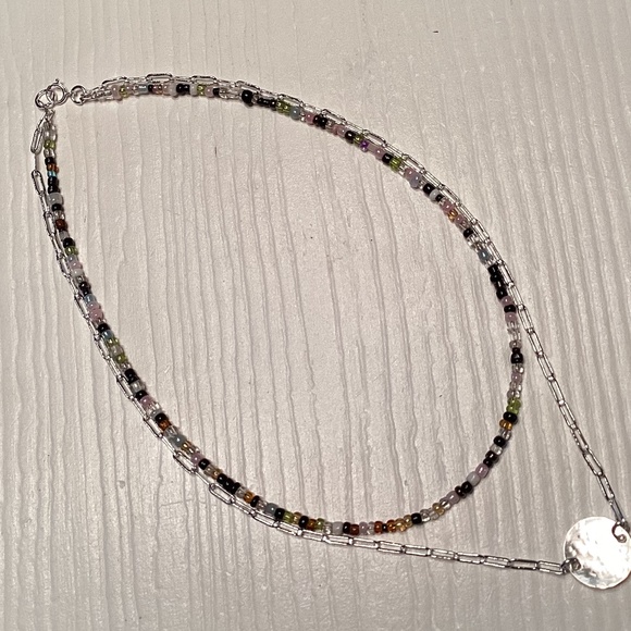 Beaded Silver Chain Disc Layering Necklace - Picture 1 of 4